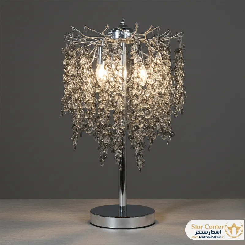 آباژور رومیزی درختی واینل با کریستال سفید روی میز کنسول