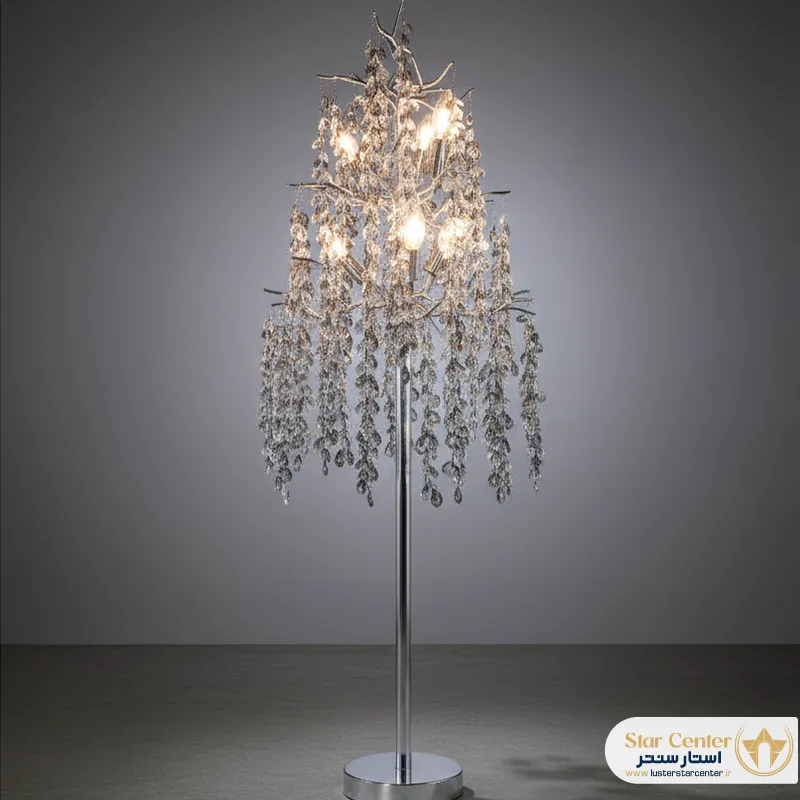 آباژور رومیزی درختی واینل با کریستال سفید روی میز کنسول