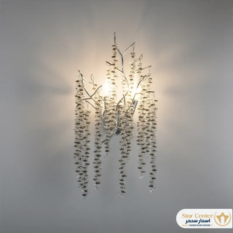 دیوارکوب درختی نئوکلاسیک روشنا مدل طلایی با کریستال سفید عسلی