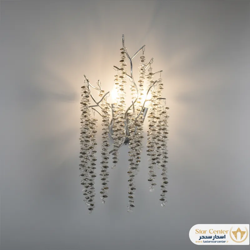 دیوارکوب درختی نئوکلاسیک روشنا مدل طلایی با کریستال سفید عسلی