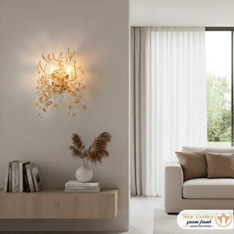 کاربرد دیوارکوب درختی نئوکلاسیک لیفوریا در دکوراسیون پذیرایی لوکس