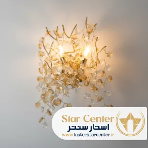 دیوارکوب درختی نئوکلاسیک لیفوریا مدل طلایی با آویز کریستال سفید