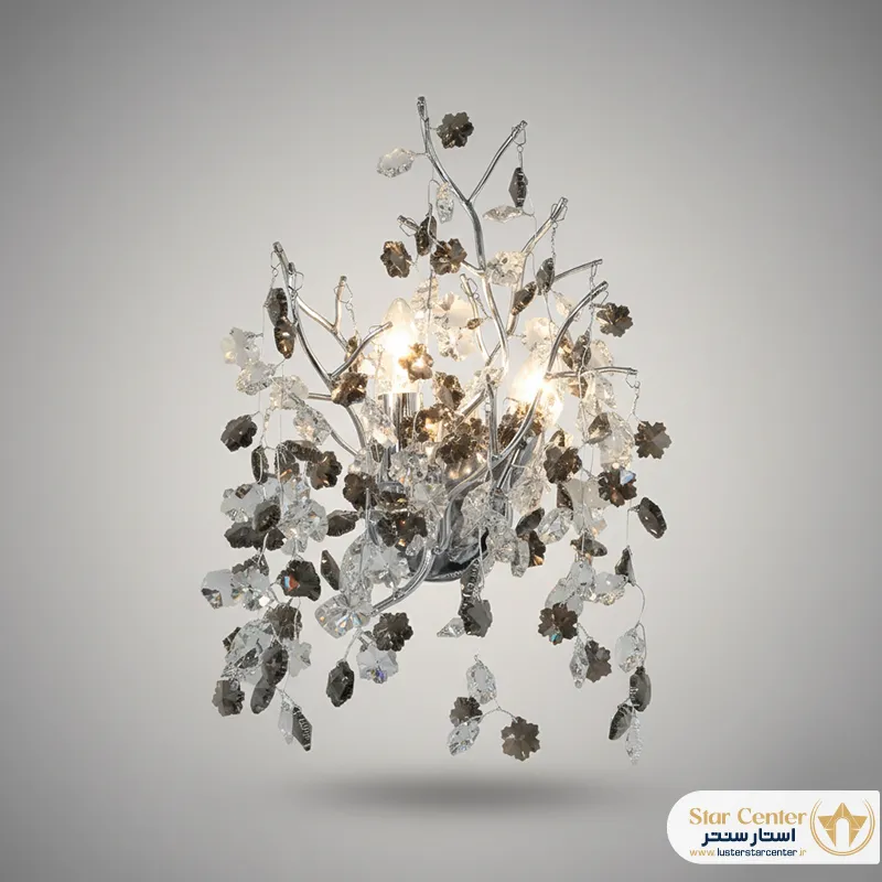 چراغ دیواری درختی لیفوریا مدل کروم با کریستال دودی