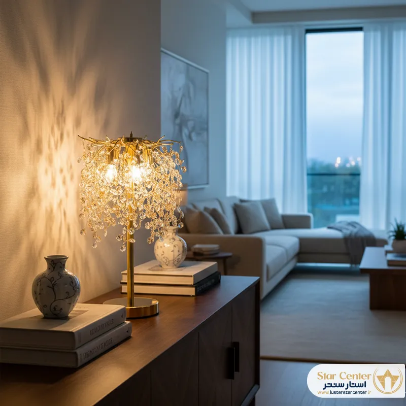 : آباژور درختی نئوکلاسیک لیفوریا مدل رومیزی در دکوراسیون اتاق خواب