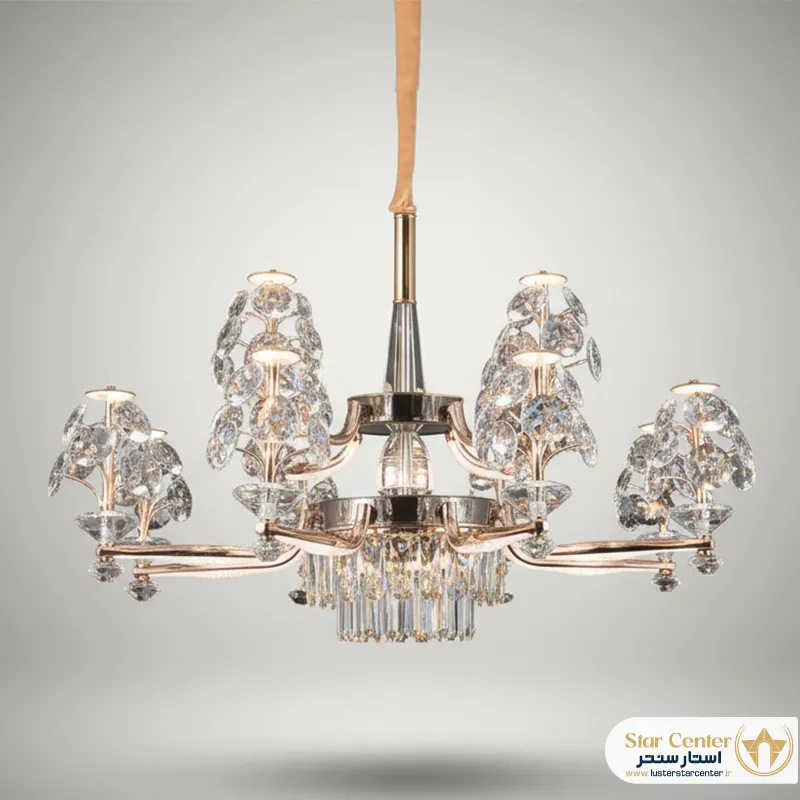 لوستر مدرن کریستالی SMD ویانورا سایز بزرگ برای سقف بلند
