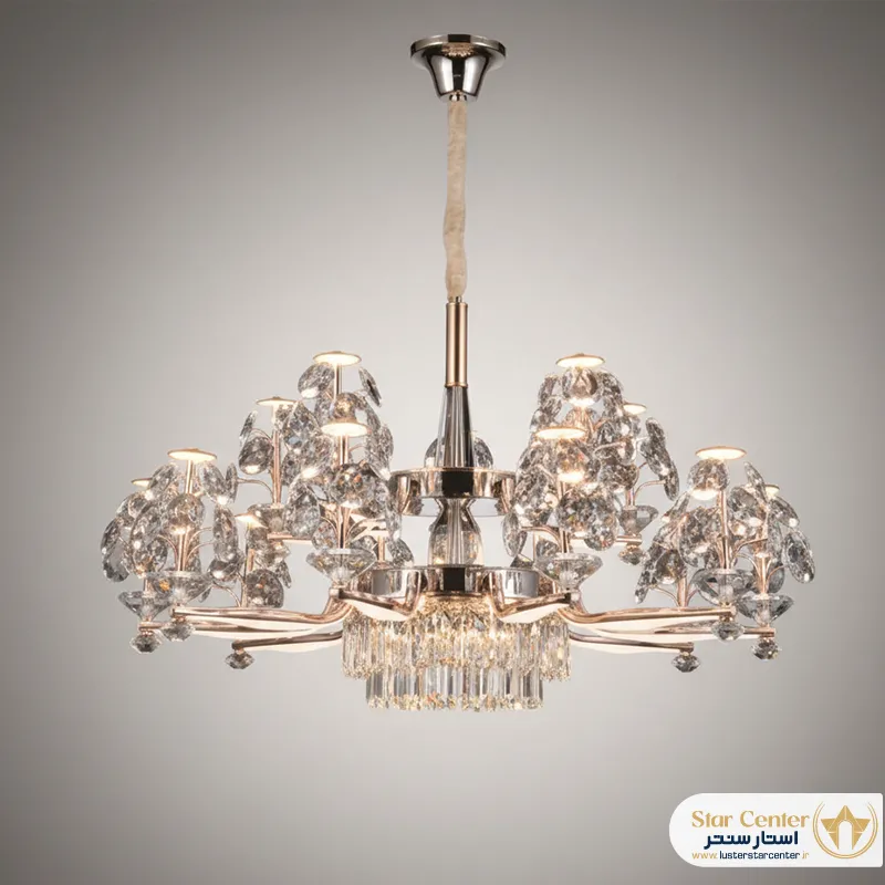 لوستر مدرن کریستالی SMD ویانورا با بدنه طلایی درخشان