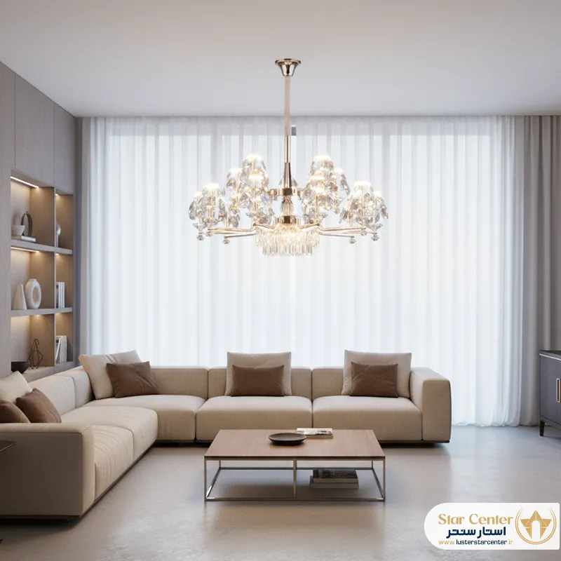 کاربرد لوستر مدرن کریستالی ویانورا در دکوراسیون پذیرایی لوکس