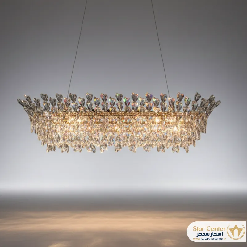 لوستر لاینر نئوکلاسیک کریستالی آرلیا با آبکاری طلایی درخشان