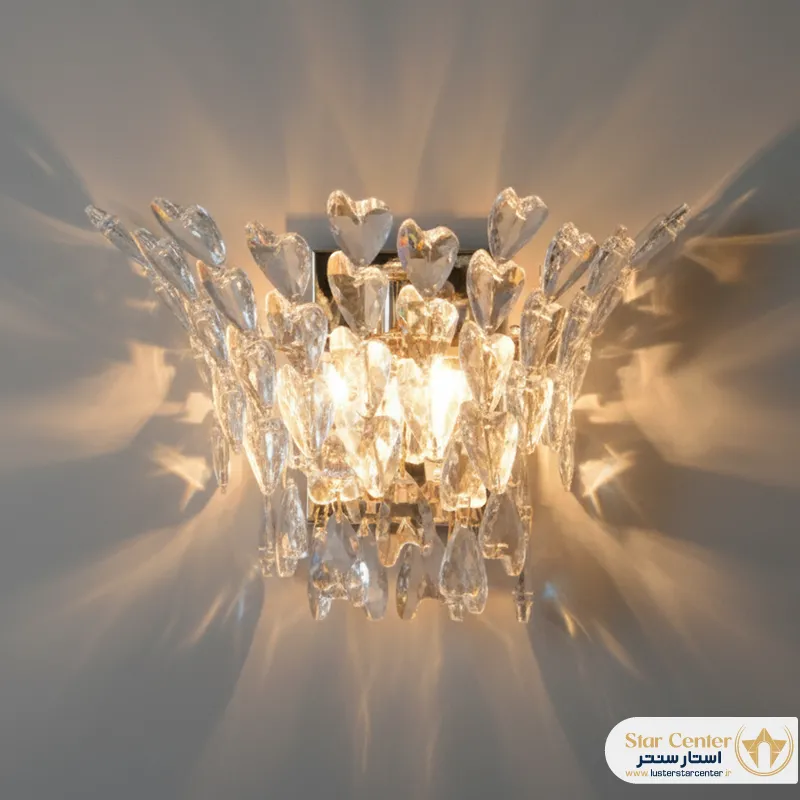 دیوارکوب نئوکلاسیک کریستالی آرلیا با آبکاری طلایی درخشان